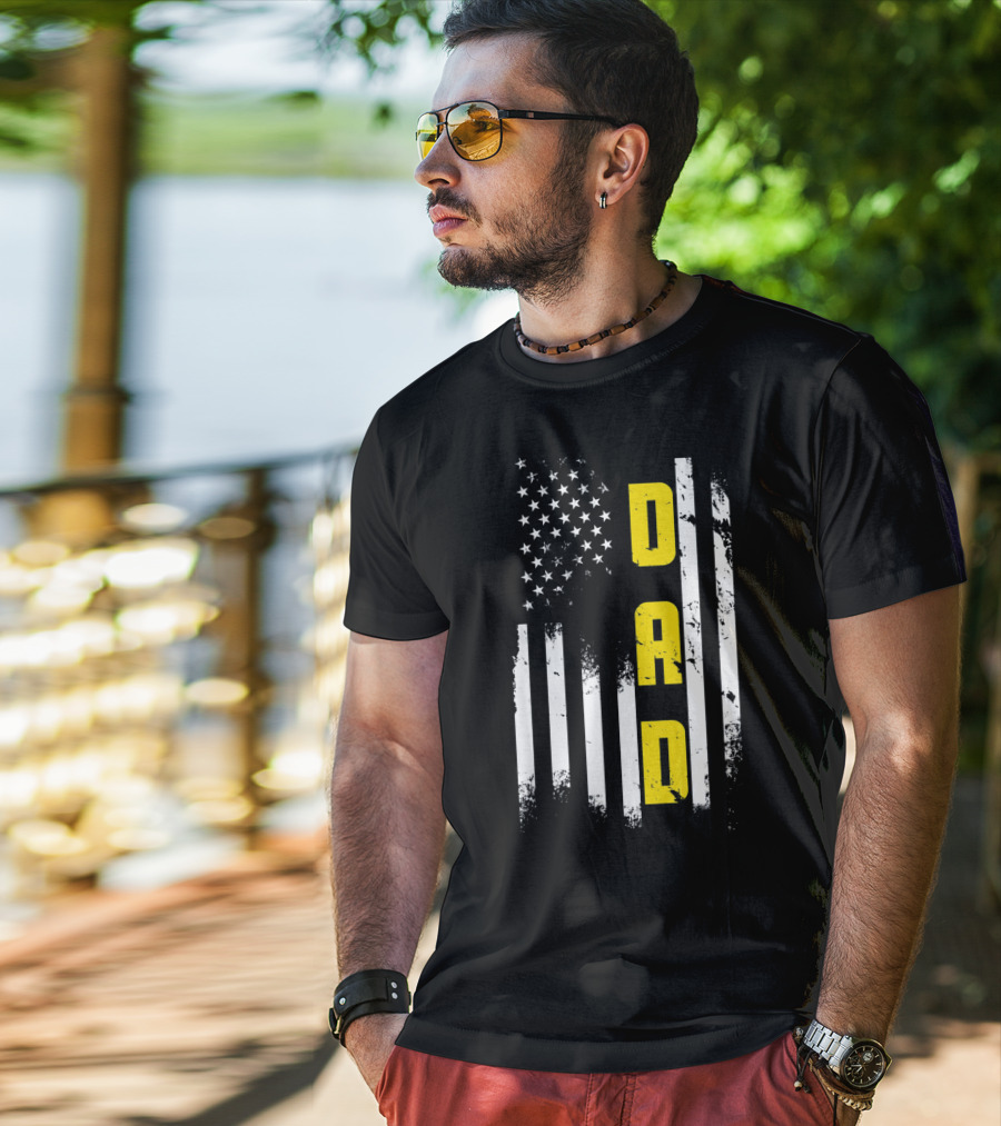 Thin Gold Line Flag Dad 911 Dispatcher Father's Day T-Shirt