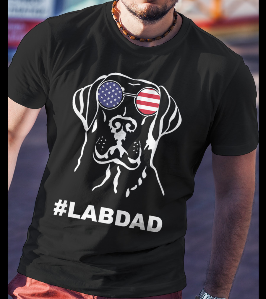 LabDad American Flag Sunglasses Dog T-Shirt