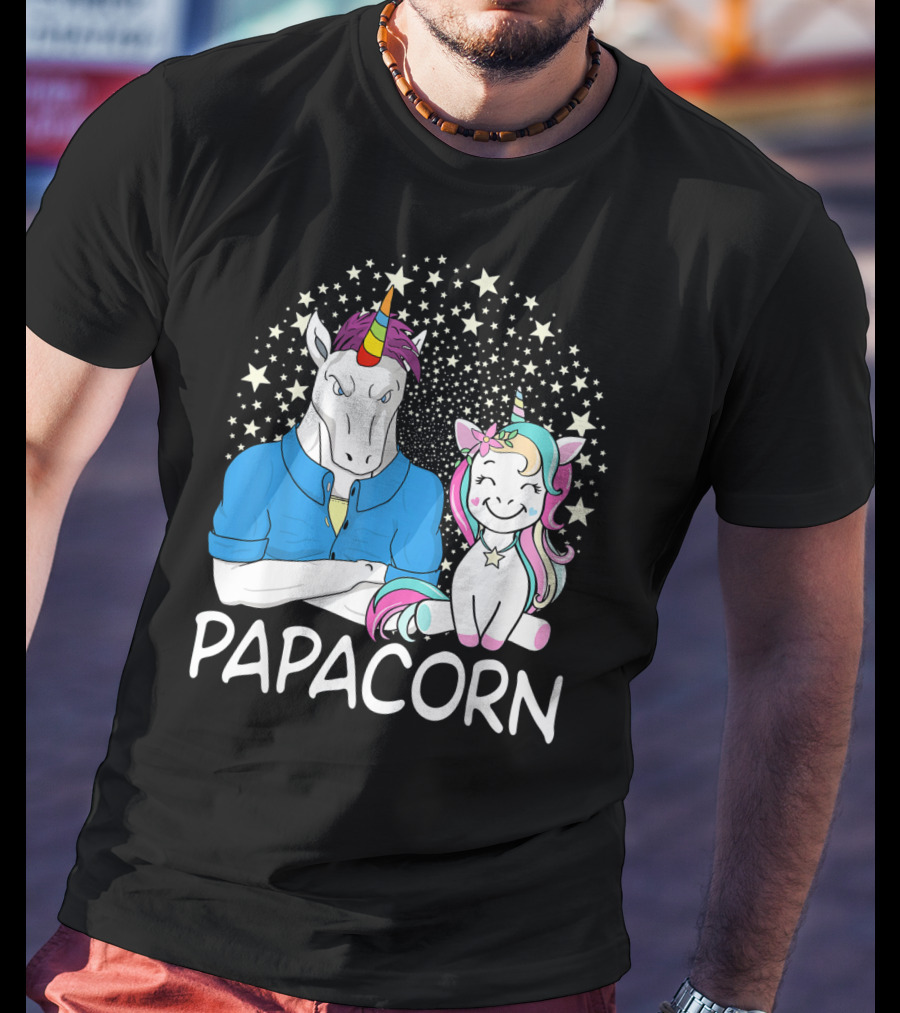 Papacorn Unicorn Dad And Baby Daddy Mens Stars T-Shirt
