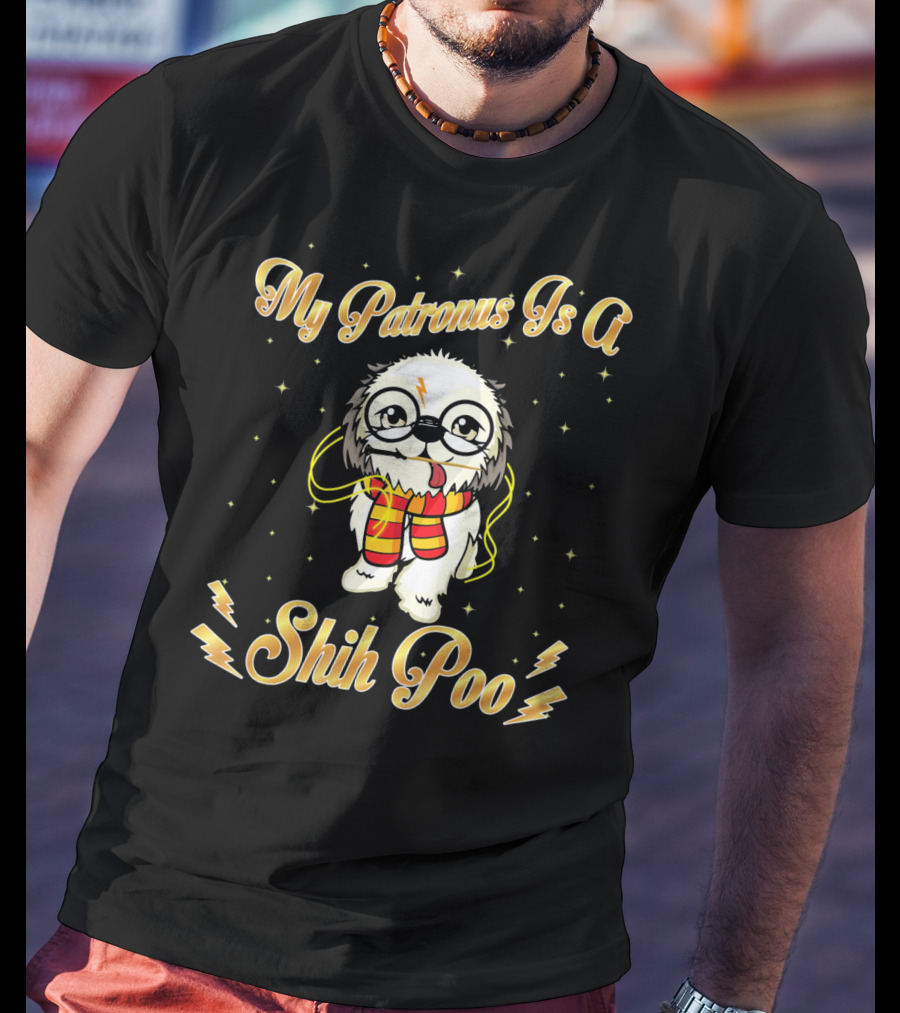 My Patronus Is A Shih Poo Harry Dog Magic Wand Lightning Bolt T-Shirt