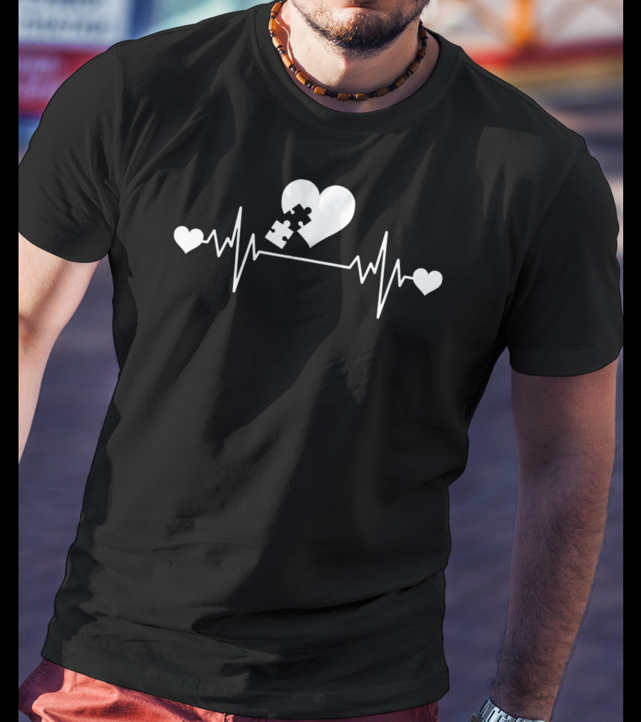 Autism Puzzle Heartbeat Love Puzzle Piece T-Shirt