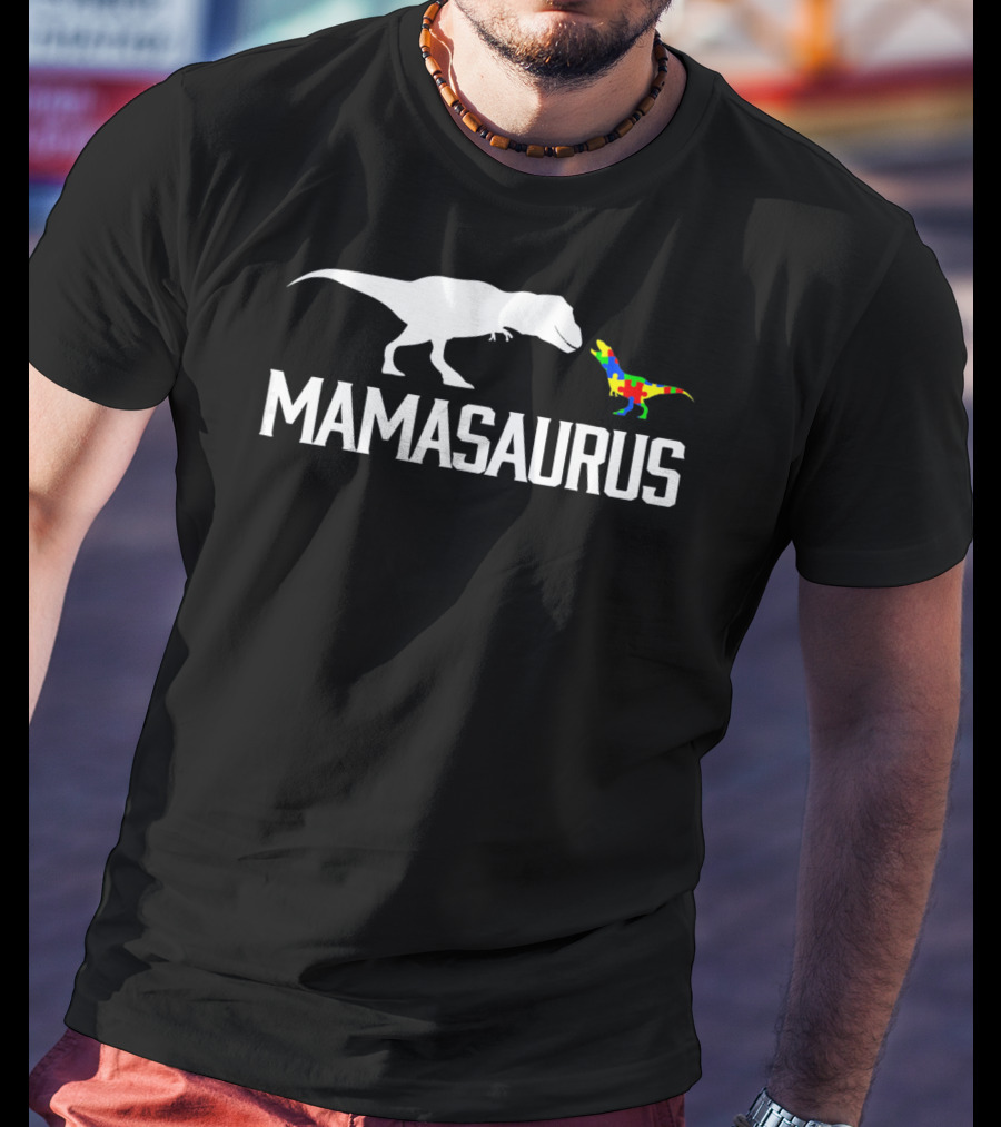 Mamasaurus Dinosaur Autism Mom Puzzle Piece T-Shirt