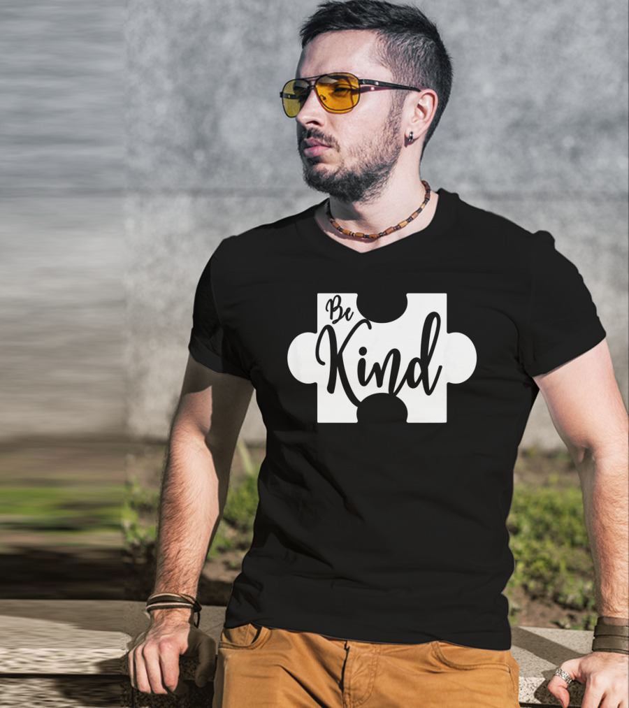 Be Kind Puzzle Piece Autism Awareness Message T-Shirt