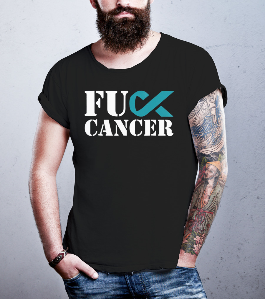 Fck Cancer Teal Ribbon Ovarian Cancer Awareness T-Shirt