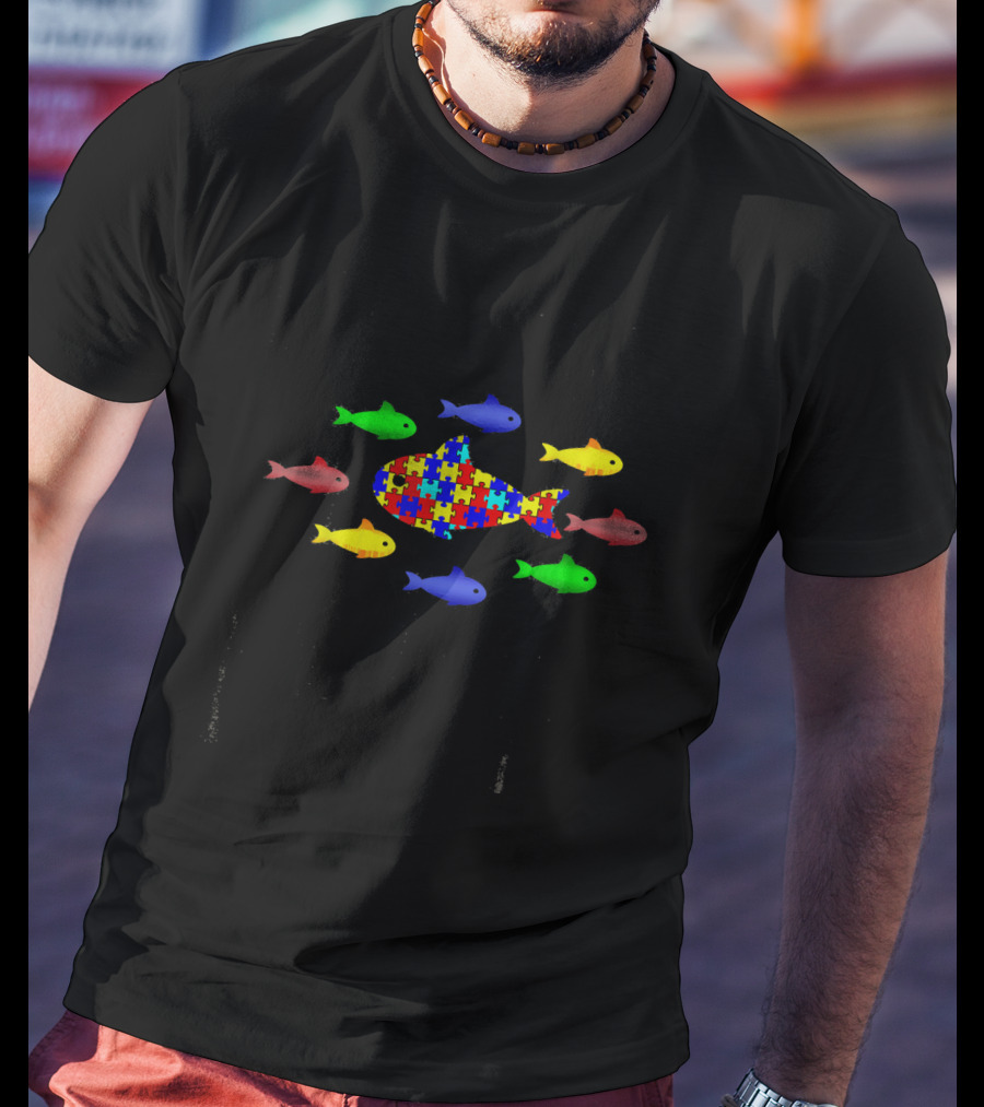 Autism Awareness It's Okay To Be Different Puzzle Piece Fish T-Shirt