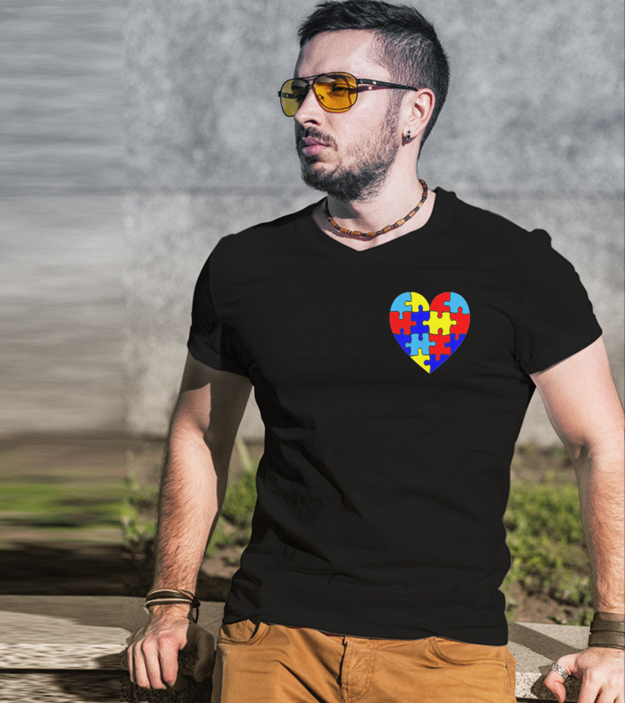 Autism Awareness Heart Love Parent Puzzle T-Shirt