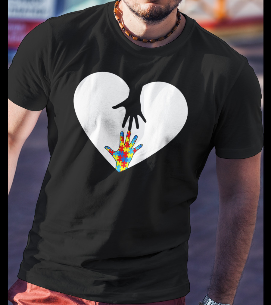 Hand Love Autism Awareness Heart Puzzle Connection T-Shirt