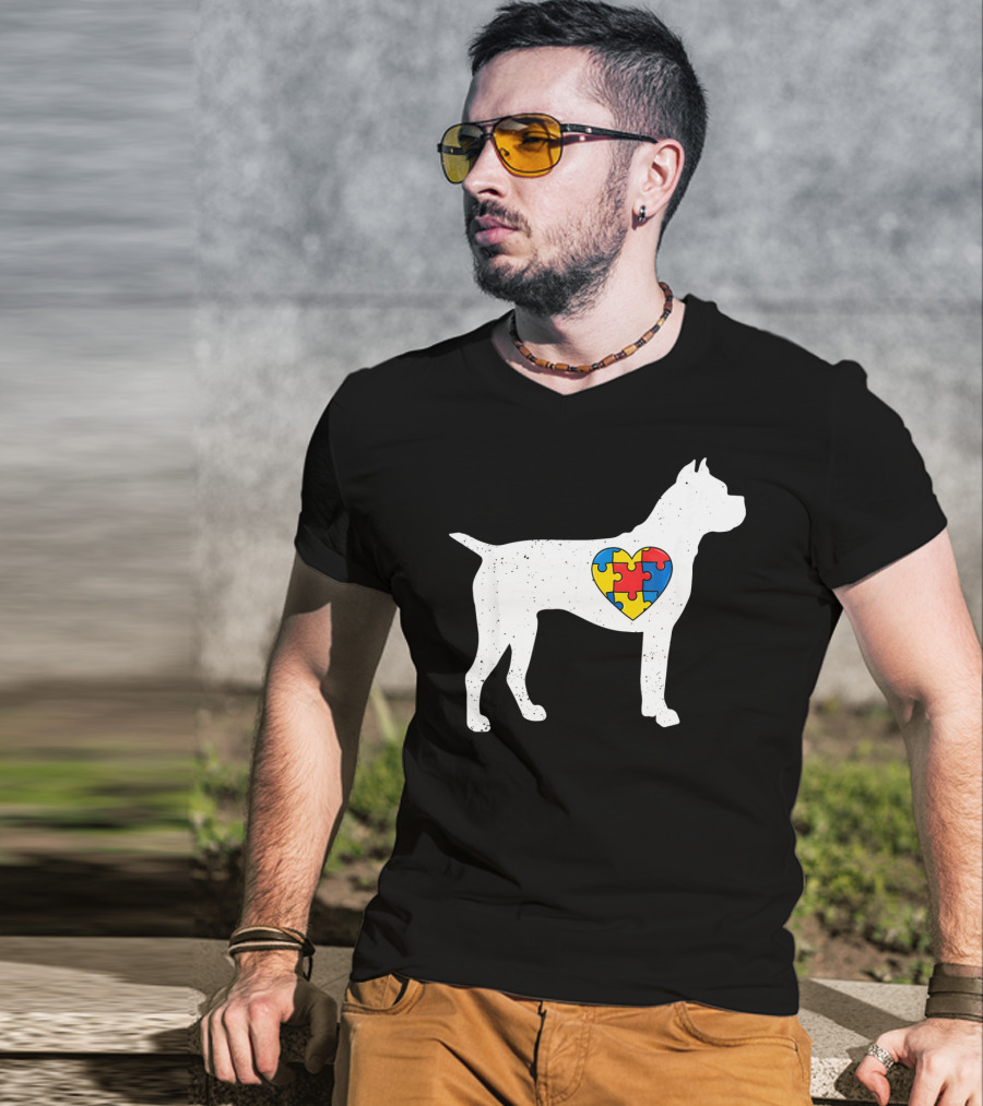 Boxer Heart Autism Awareness Puzzle Day T-Shirt