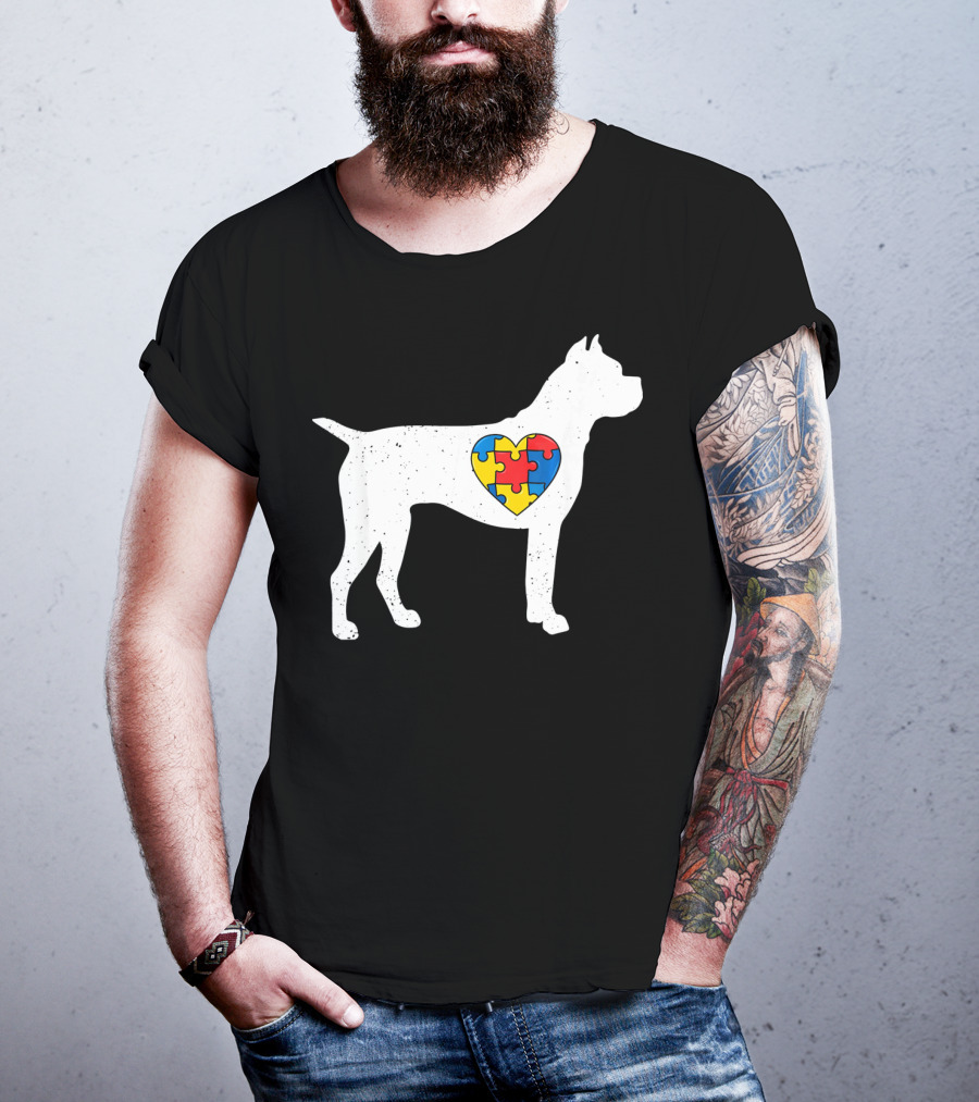 Boxer Heart Autism Awareness Puzzle Day T-Shirt