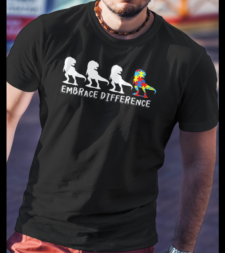 Autism Awareness Dinosaur Embrace Difference Puzzle T-Rex T-Shirt