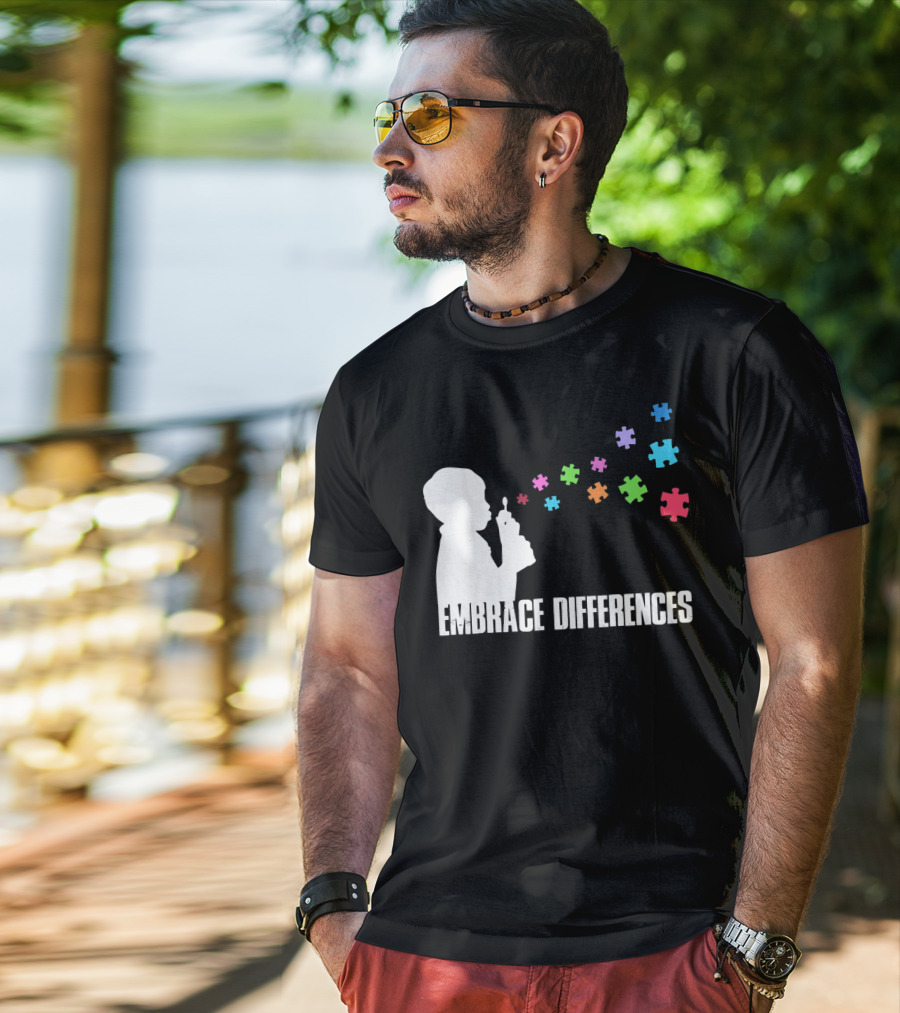 Embrace Differences Support Auti Autism Puzzle Pieces Bubbles T-Shirt