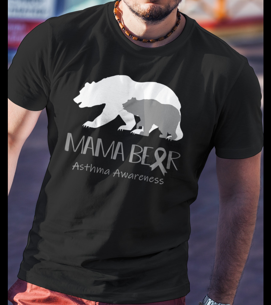 Mama Bear Asthma Awareness Ribbon T-Shirt