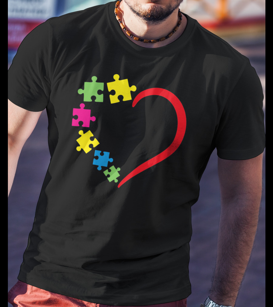 Love Ribbon Heart Puzzle Autism Awareness T-Shirt