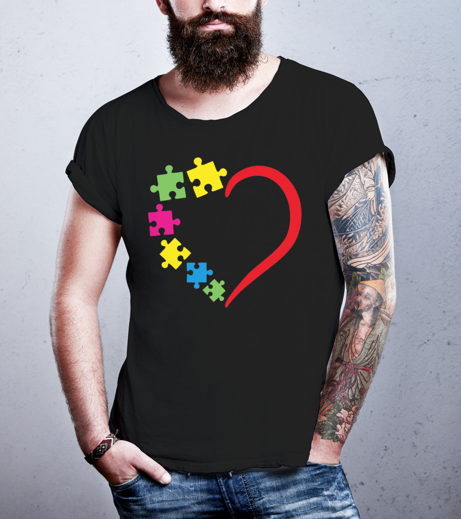 Love Ribbon Heart Puzzle Autism Awareness T-Shirt