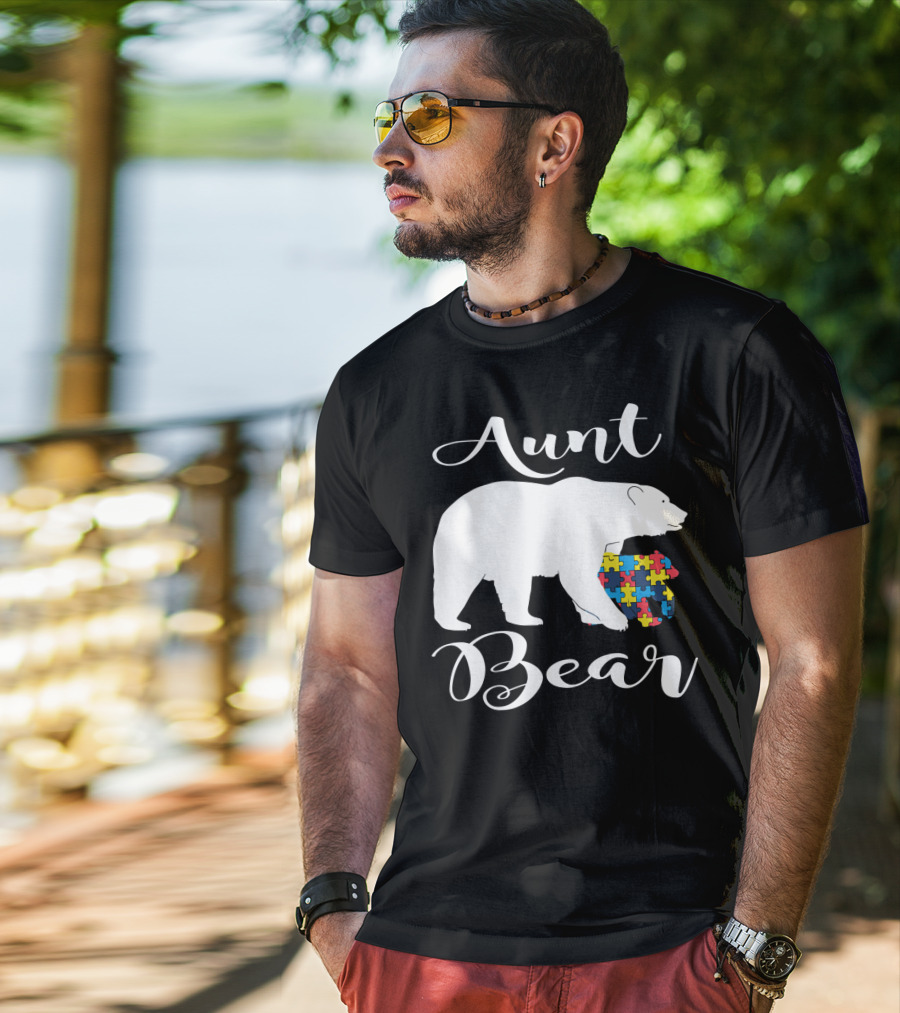 Aunt Bear Autism Puzzle Family Bear T-Shirt