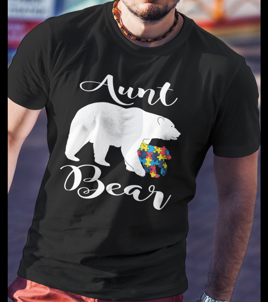 Aunt Bear Autism Puzzle Family Bear T-Shirt