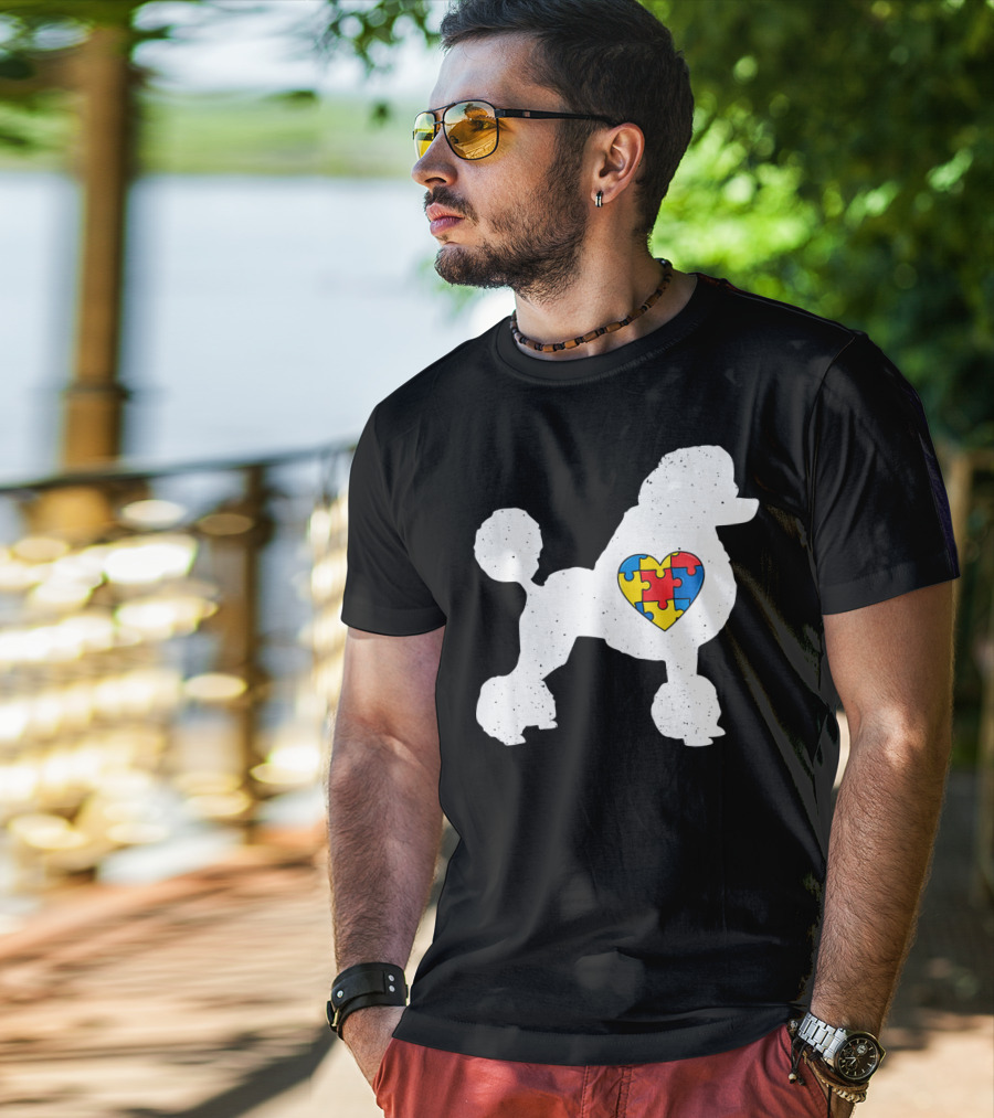 Poodle With Puzzle Heart Autism Awareness Day T-Shirt
