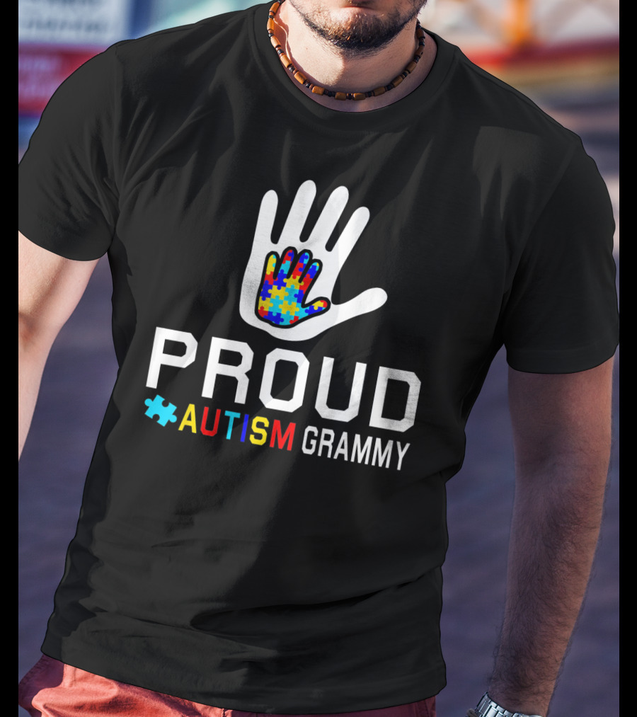 Proud Autism Grammy Autism Awareness Puzzle Hand T-Shirt