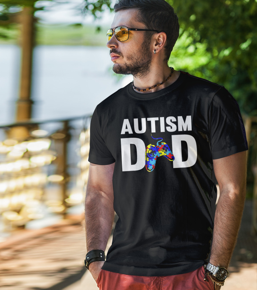 Father's Day Gamer Autism Dad Awareness Controller Puzzle T-Shirt