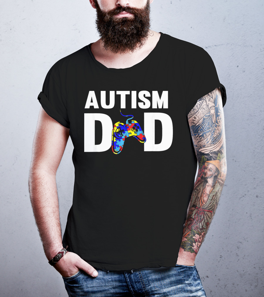 Father's Day Gamer Autism Dad Awareness Controller Puzzle T-Shirt
