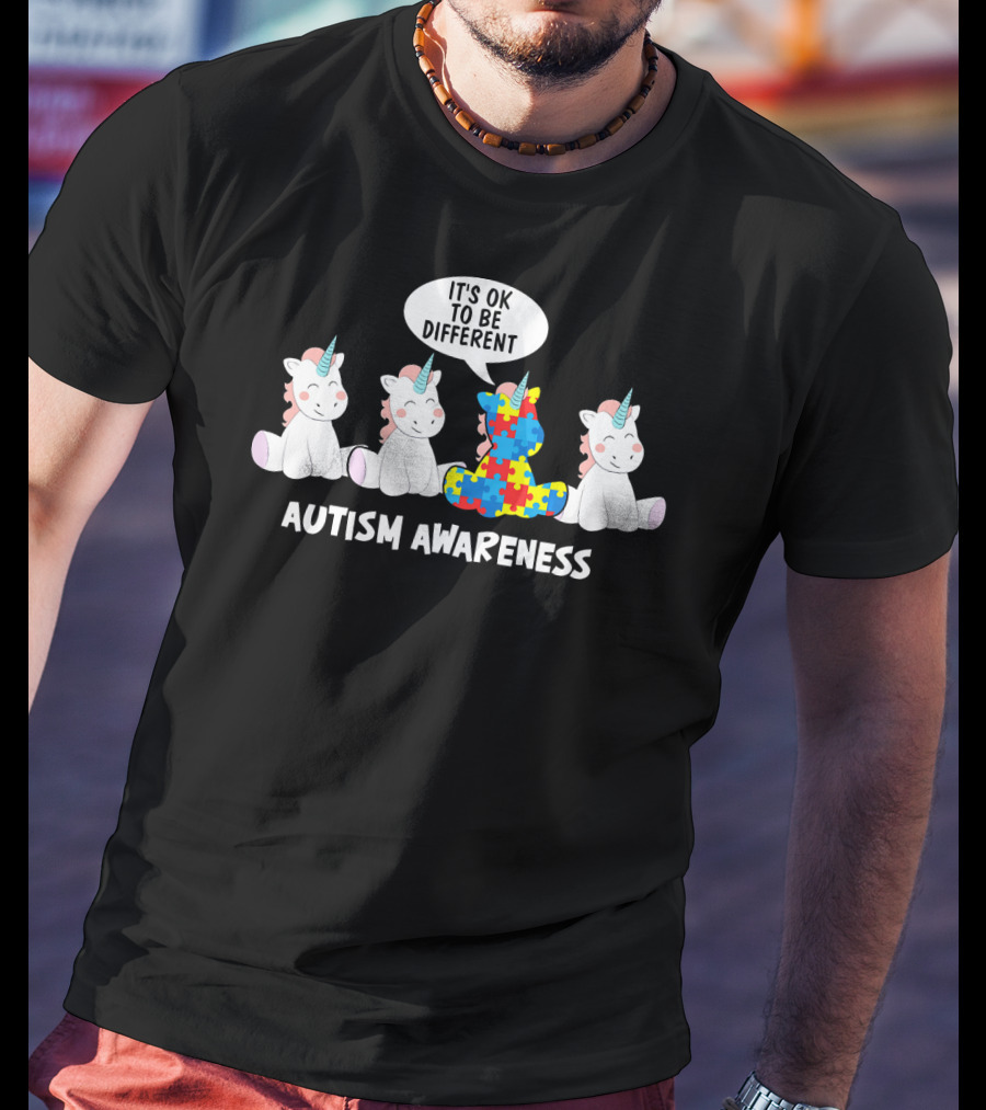 Autism Awareness Unicorn It's OK To Be Different Puzzle Piece T-Shirt