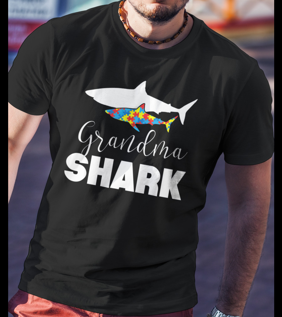 Grandma Shark Puzzle Piece Autism Awareness T-Shirt