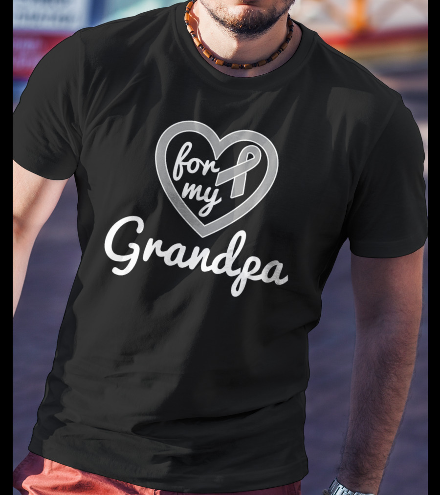 For My Grandpa Brain Cancer Awareness Ribbon Heart T-Shirt