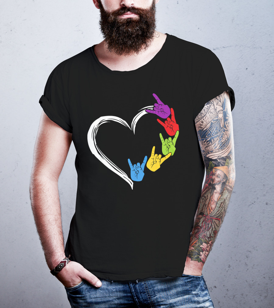 Kids Heart Love Colorful Hand Sign Language Rock T-Shirt