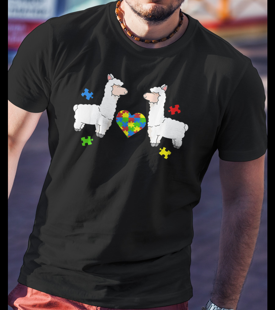 Autism Awareness Llama Puzzle Heart Pieces T-Shirt