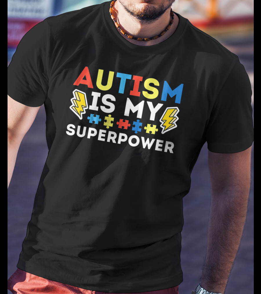 Kids Autism Awareness Autism Is My Superpower Puzzle Lightning T-Shirt