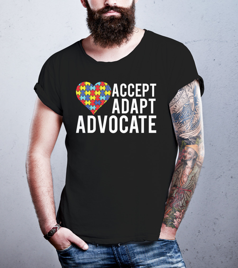 Autism Awareness Accept Adapt Advocate Puzzle Heart T-Shirt