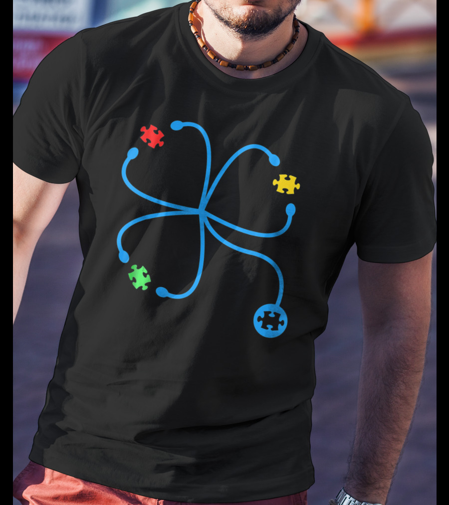Nurse Autism Awareness Stethoscope Puzzle Piece Connection T-Shirt