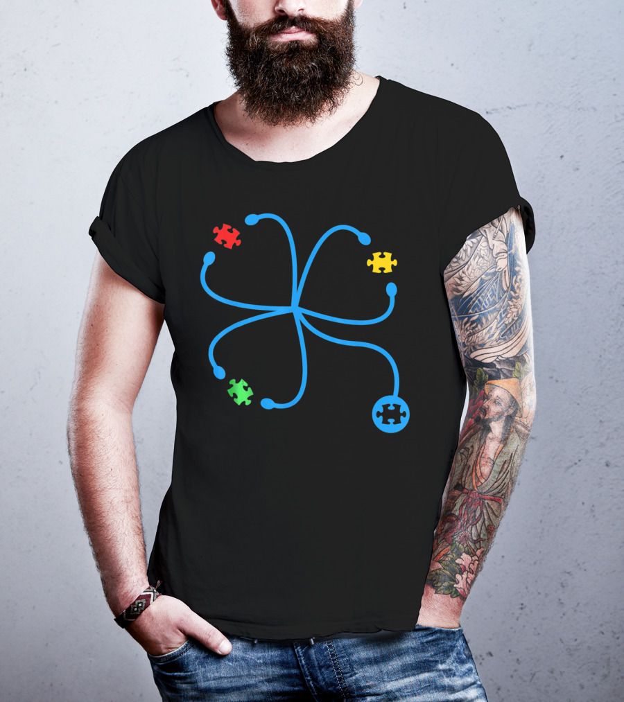 Nurse Autism Awareness Stethoscope Puzzle Piece Connection T-Shirt