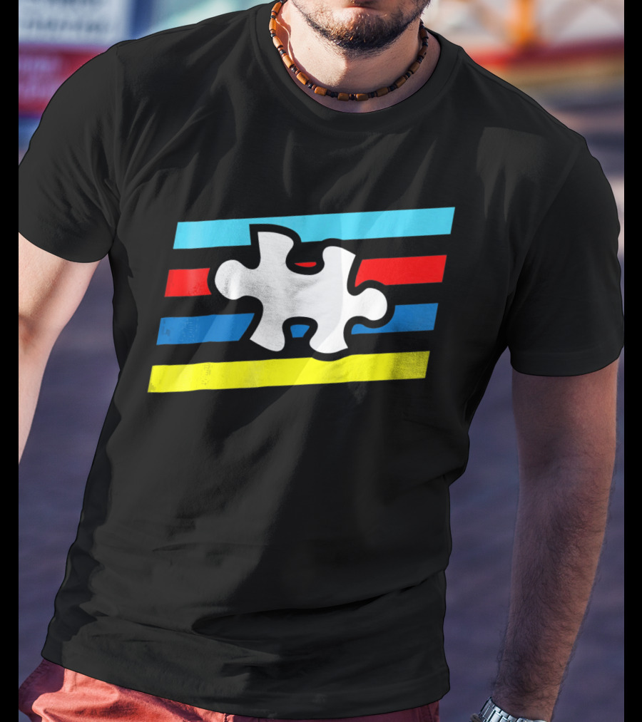 Autism Puzzle Piece Colorful Stripes T-Shirt