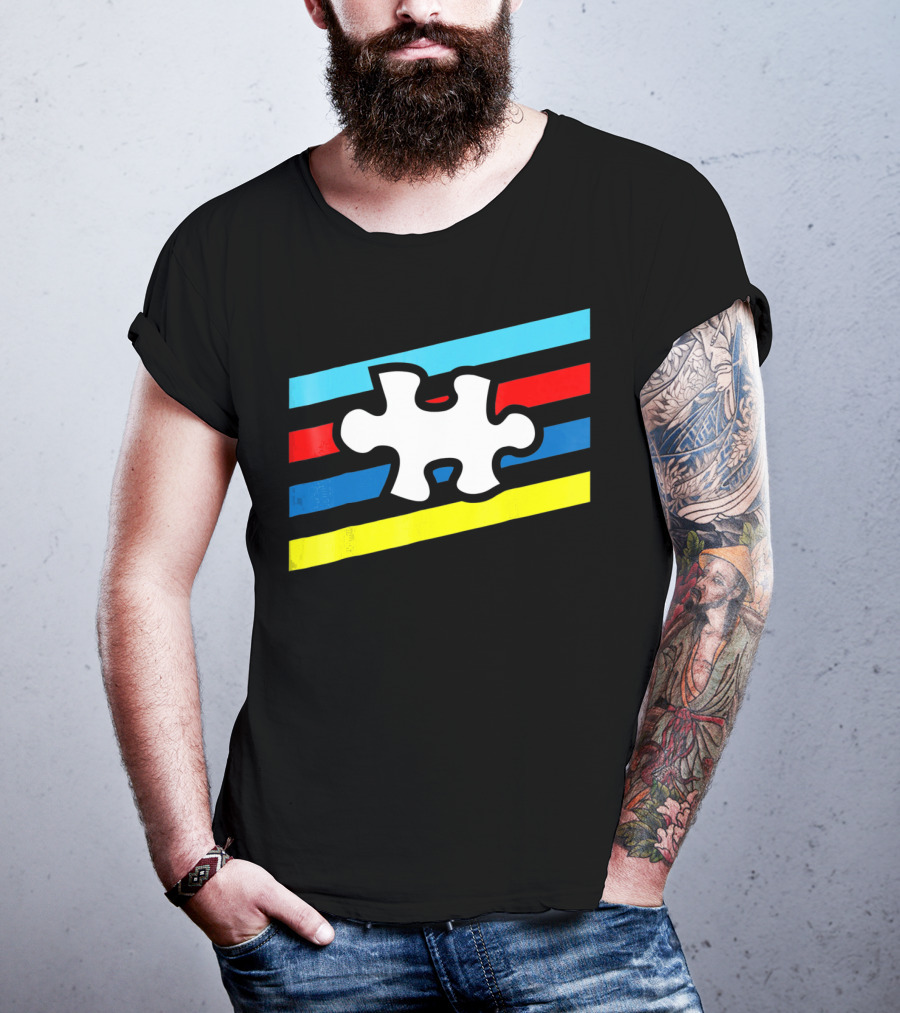 Autism Puzzle Piece Colorful Stripes T-Shirt