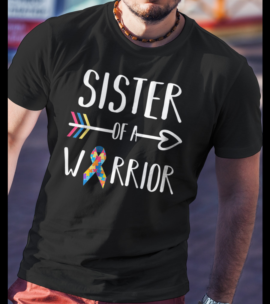 Sister Of A Warrior Autism Awareness Arrow And Puzzle T-Shirt