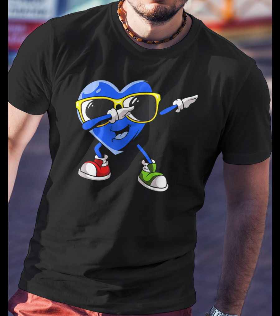 Dabbing Blue Heart Autism Awareness Month T-Shirt