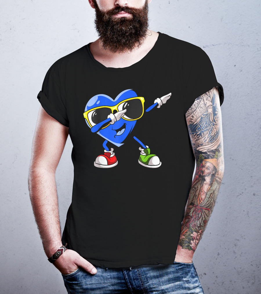 Dabbing Blue Heart Autism Awareness Month T-Shirt