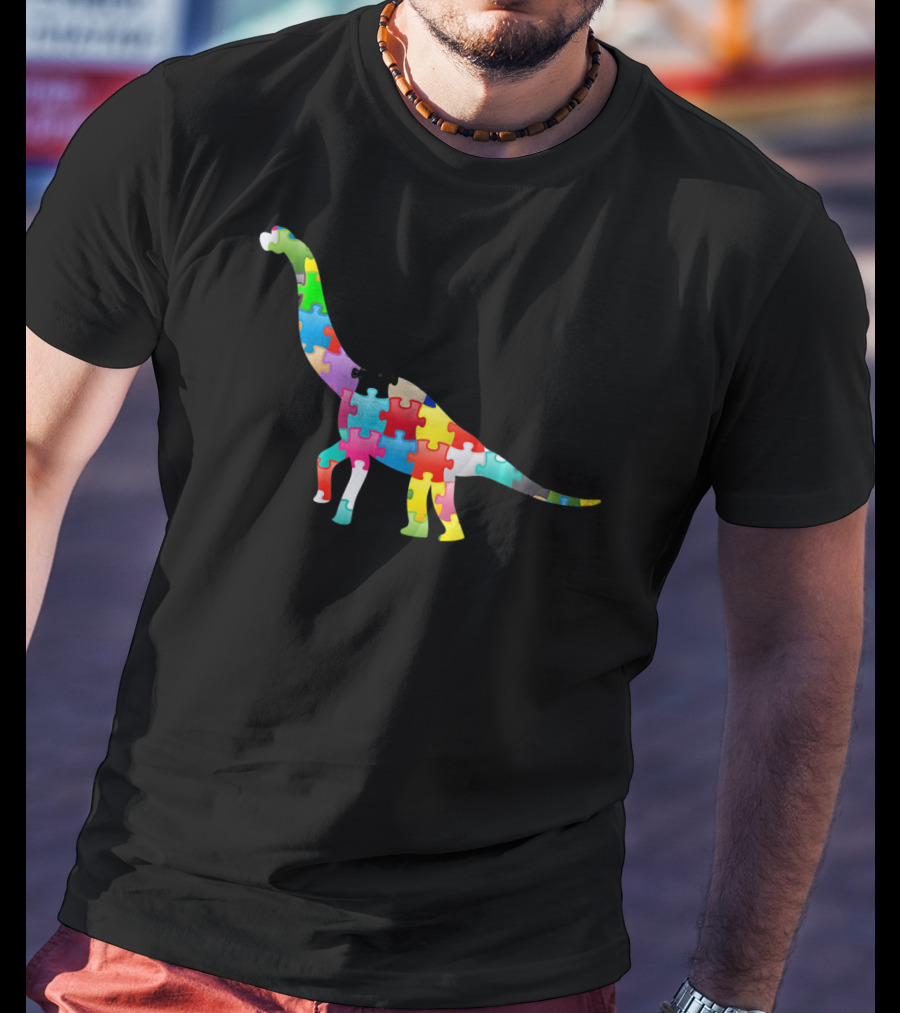 Autism Awareness Dinosaur Colorful Puzzle T-Shirt