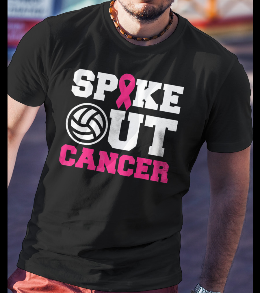 Volleyball Spike Out Cancer Pink Ribbon Breast Cancer Awareness T-Shirt