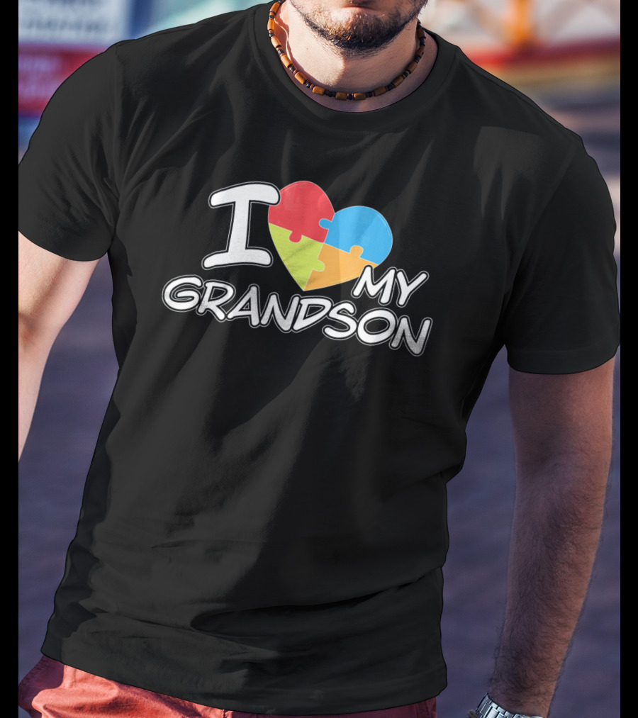 I Love My Grandson Puzzle Heart Autism Awareness T-Shirt