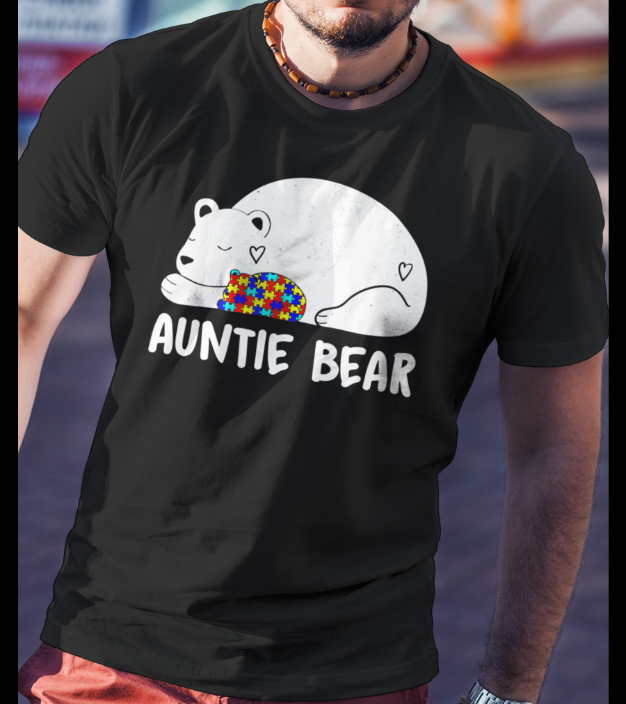 Auntie Bear Autism Awareness Puzzle Heart T-Shirt