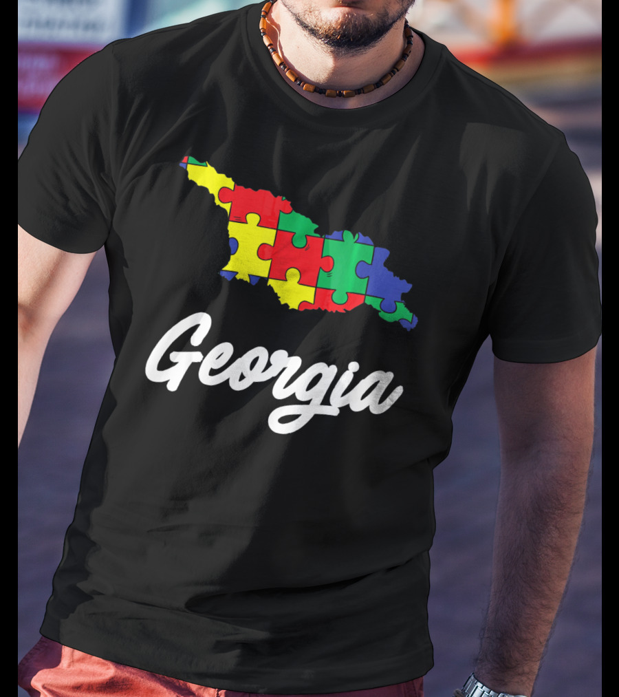 Georgia Autism Awareness Puzzle Map T-Shirt