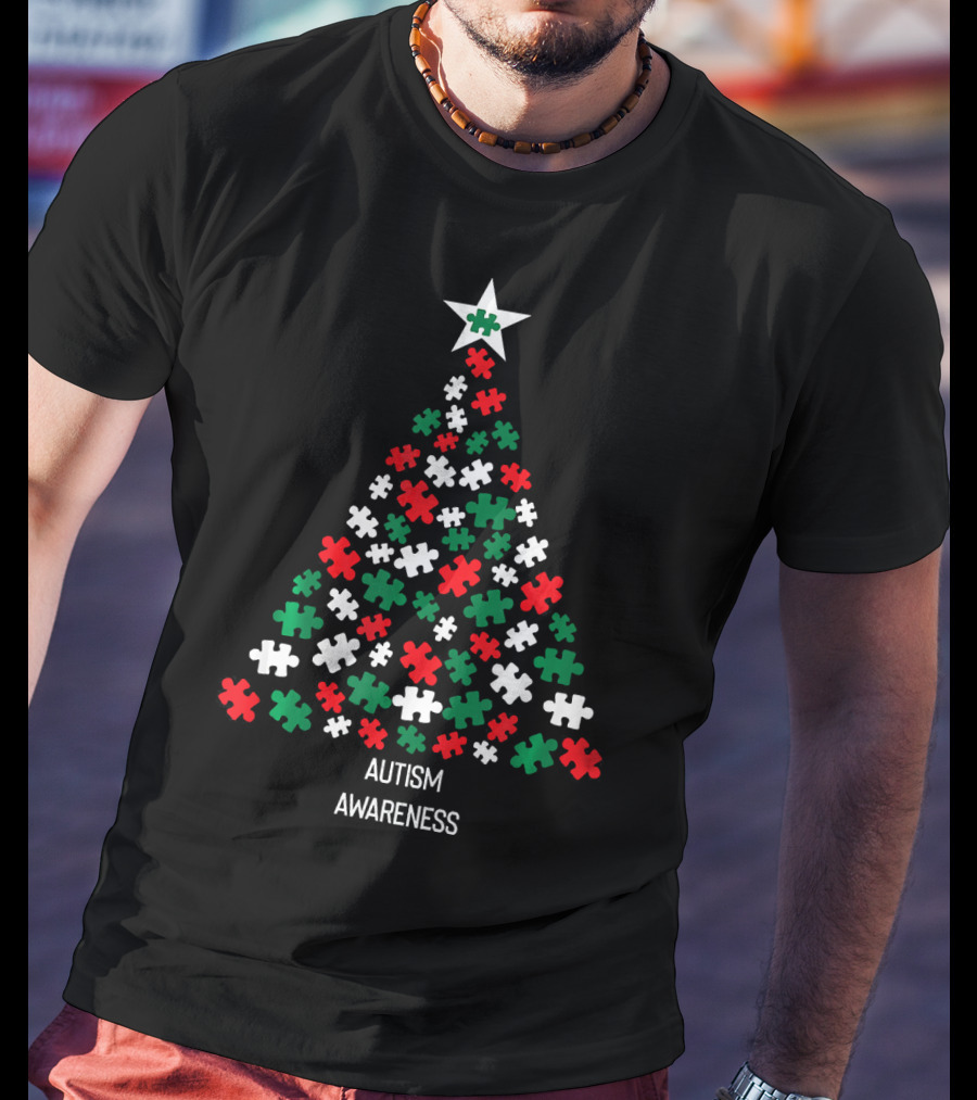 Christmas Autism Awareness Xmas Tree Puzzle Star T-Shirt