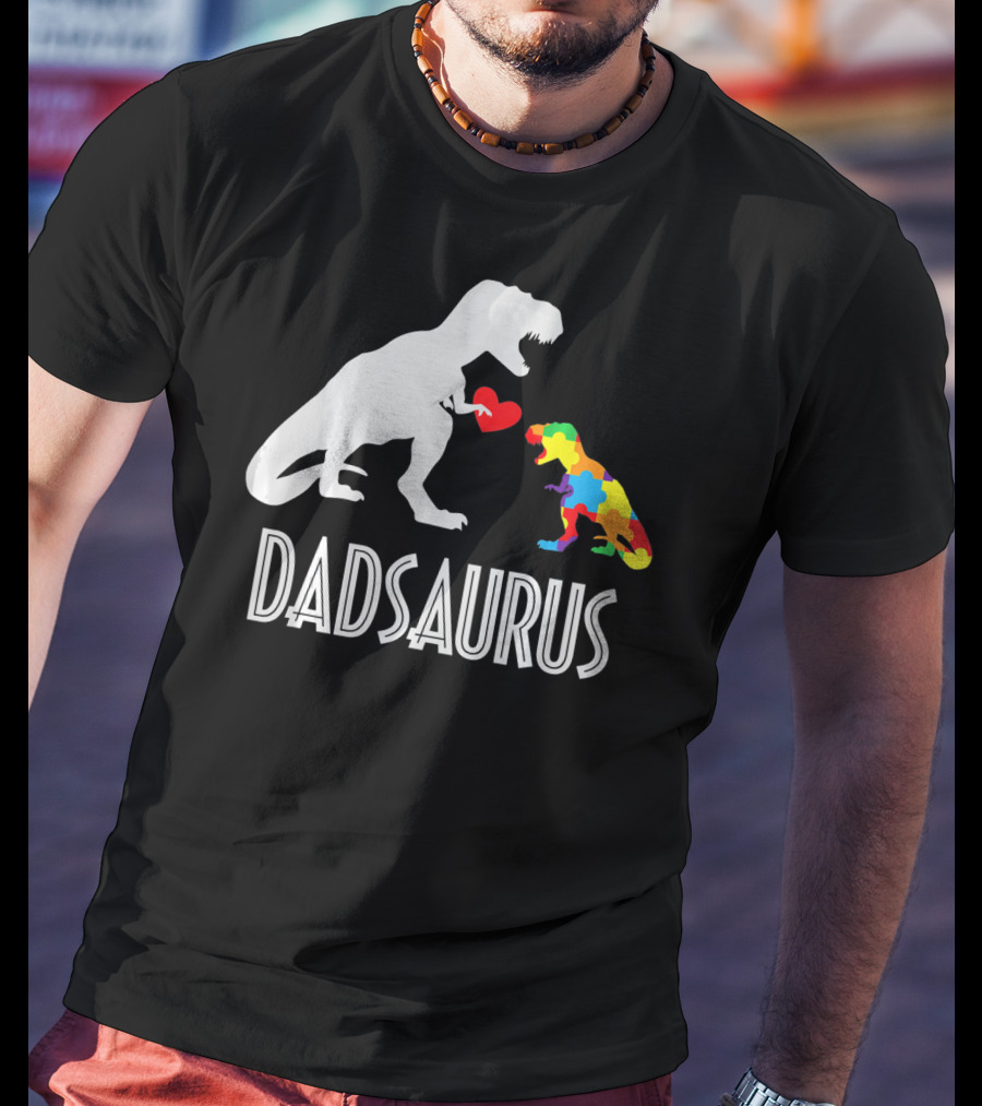 Dadsaurus Dinosaur Family Kids Autism Awareness T-Shirt