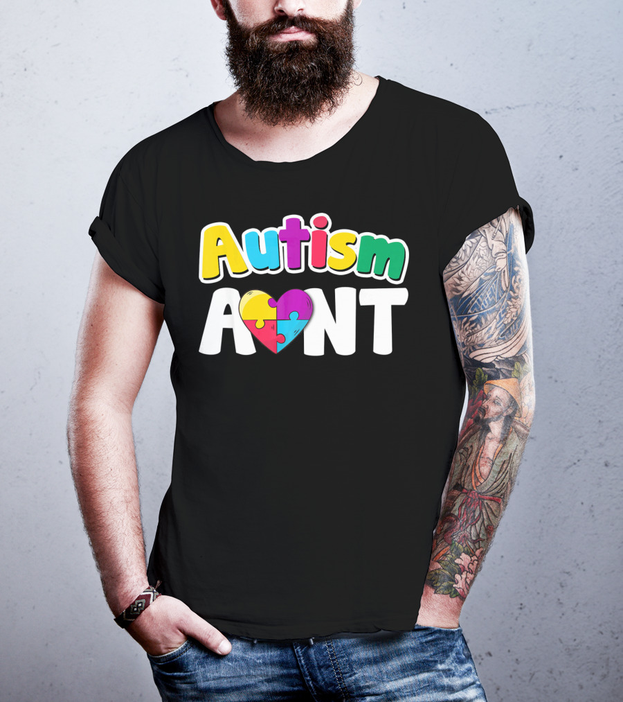 Autism Aunt Heart Puzzle Awareness T-Shirt