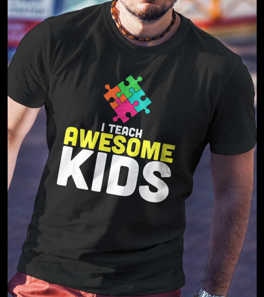 I Teach Awesome Kids Autism Awareness Teacher Puzzle T-Shirt