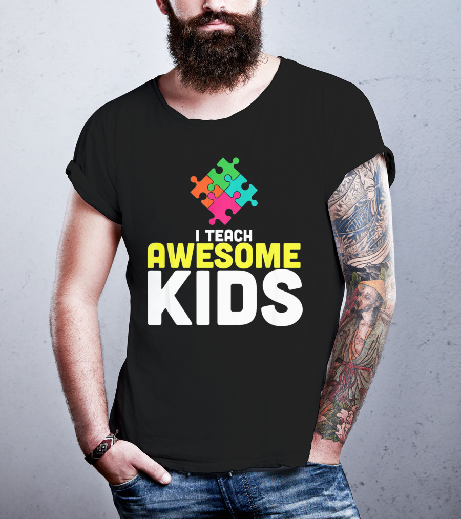 I Teach Awesome Kids Autism Awareness Teacher Puzzle T-Shirt