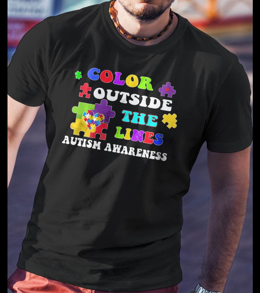 Color Outside The Lines Autism Awareness Puzzle Heart T-Shirt
