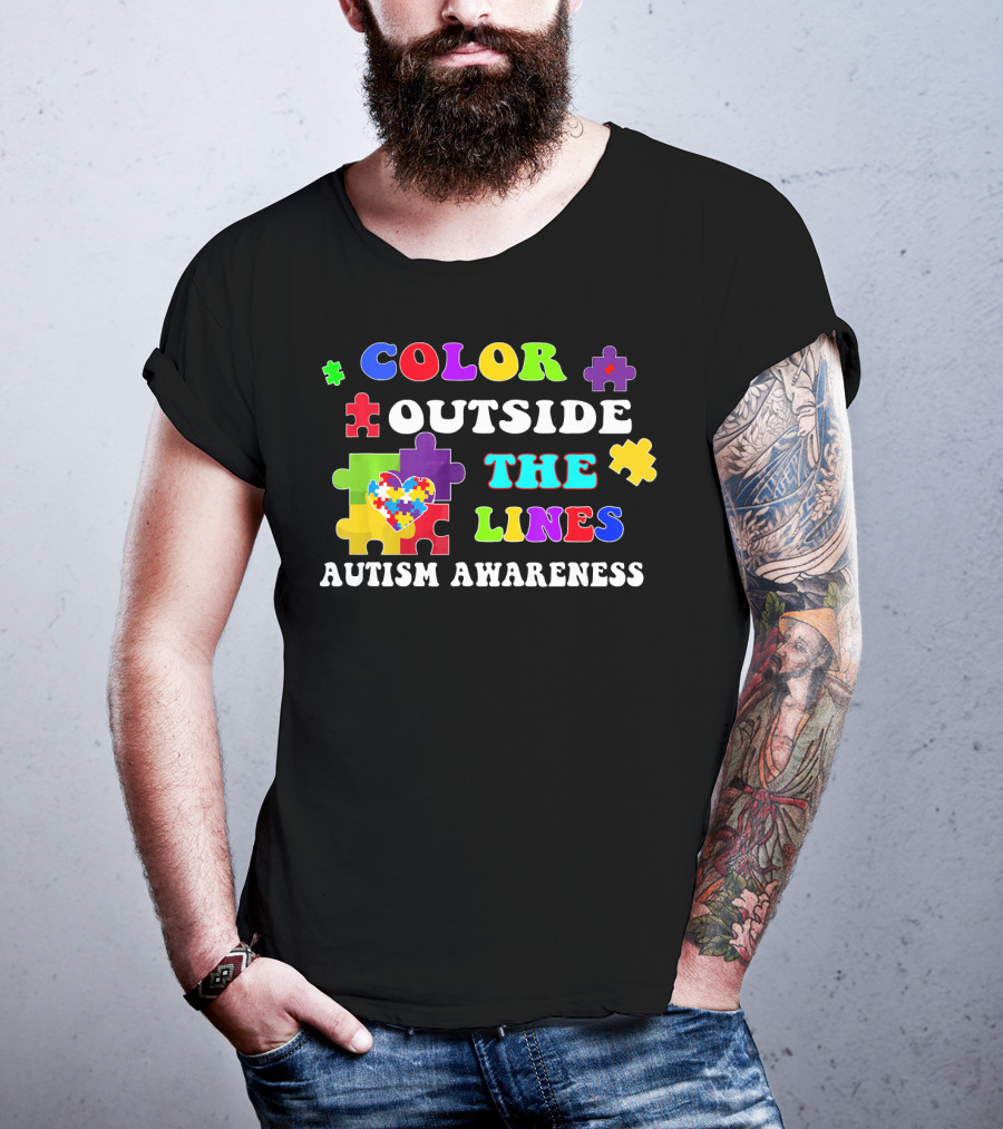 Color Outside The Lines Autism Awareness Puzzle Heart T-Shirt